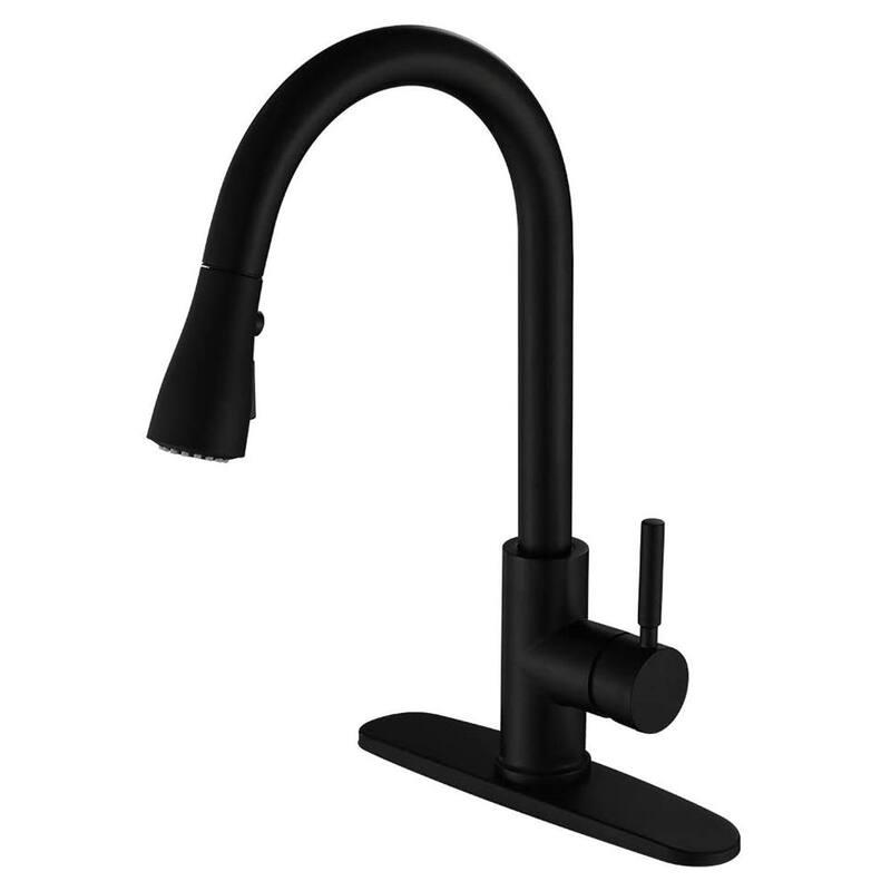 Single Handle Pull-down Kitchen Faucet with Deck Plate Matte Black