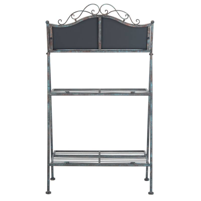 SAFAVIEH Outdoor Nyah Victorian Iron 2-Tier Plant Stand. - 24.5" W x 15.8" L x 43" H - 25Wx16Dx43H