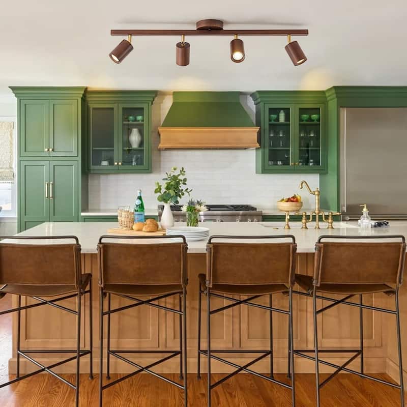 4-Light Walnut Wood Grain Adjustable Linear Track Light 39.4in