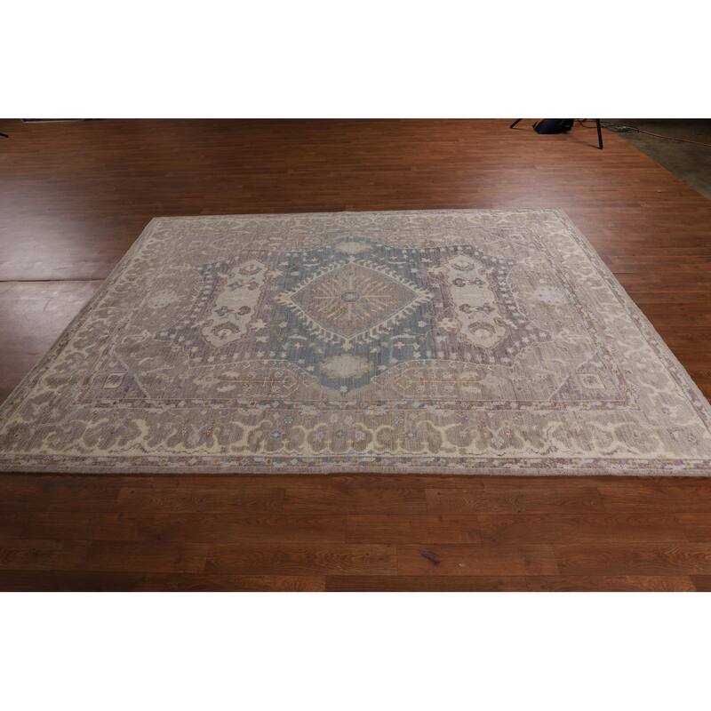 Vegetable Dye Oushak Turkish Area Rug Grey Hand-Knotted Wool Carpet - 6'1"x 9'0"