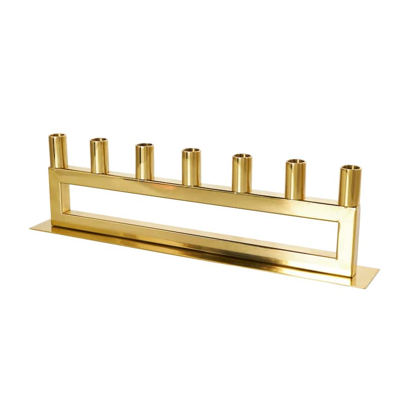 Stainless Steel Metal 7 Candle Candelabra with Rectangular Frame - Gold - Roche River Decor - 3"W x 22"L x 6"H