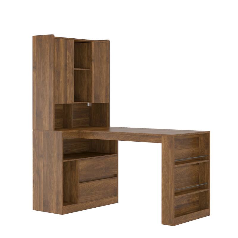 L Shaped Desk,Computer Desk with Drawers,Bookshelf,with LED Light,Modern Corner Desk,Home Office Desk