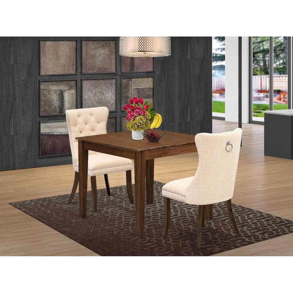 HomeStock 3-Pc Antique Walnut Finish Square Solid Wood Top Dining Table Set