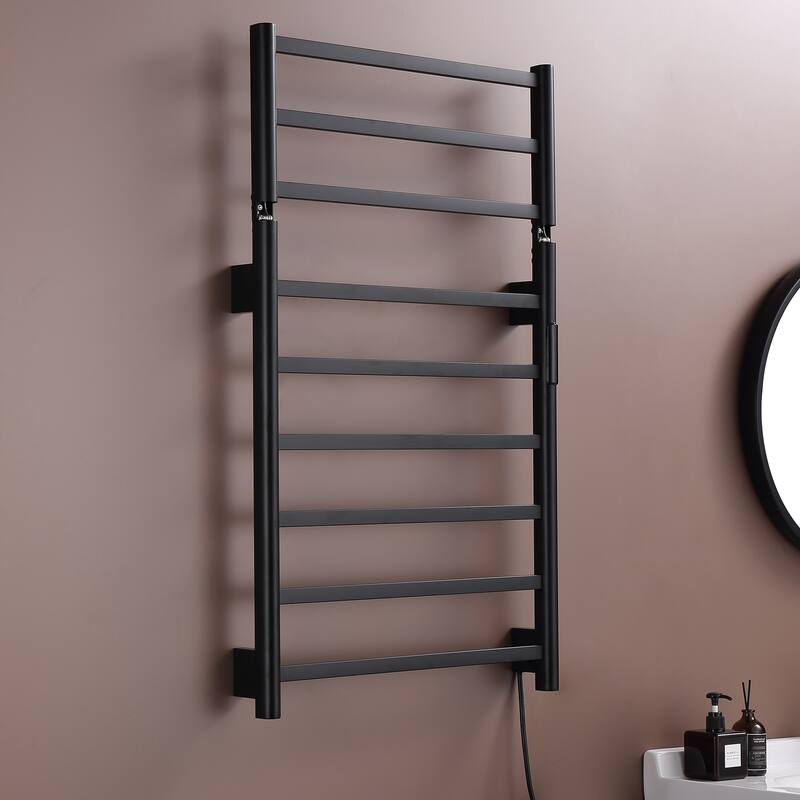 Heated Towel Rack 6-Bar Towel Warmer Rack Wall Mounted Electric Towel Drying Rack with Timer Plug-in/Hardwired