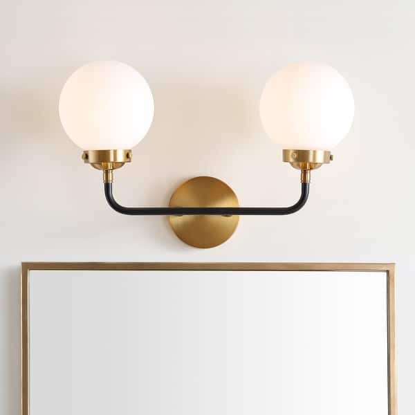slide 1 of 11, Caleb 2-Light 18" Brass Wall Sconce, Brass Gold/Black by JONATHAN Y