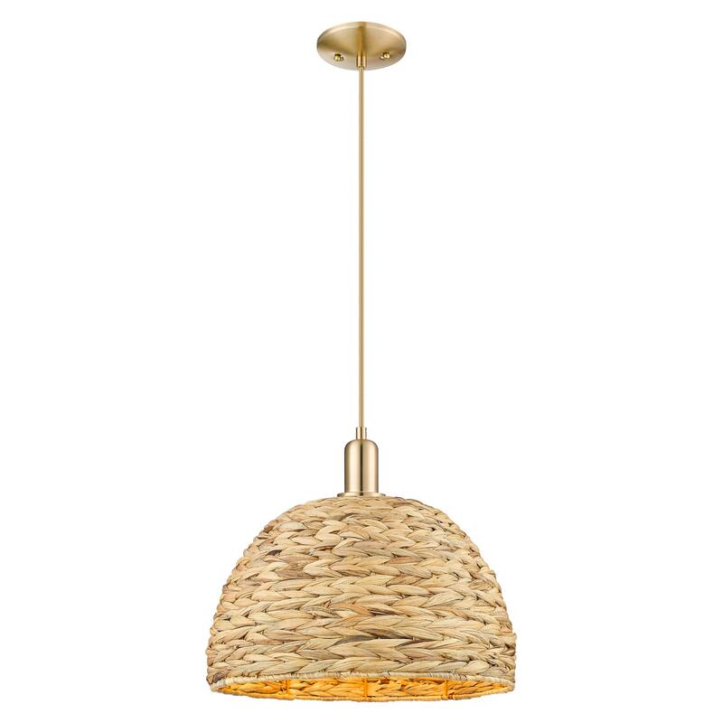 Innovations Lighting Endless Possibilities Arcadia - Woven Rattan - 1 Light 16" Stem Hung Mini Pendant - Champagne Bronze