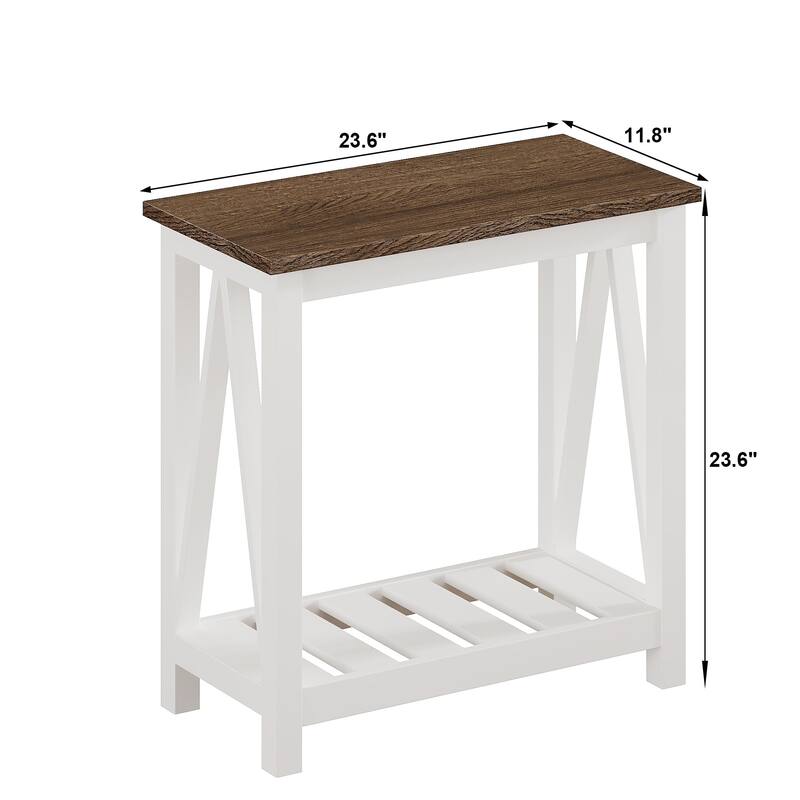 Farmhouse End Table,Narrow Side Table,End Table with Storage Shelf for Small Spaces,Living Room And Bedroom,White