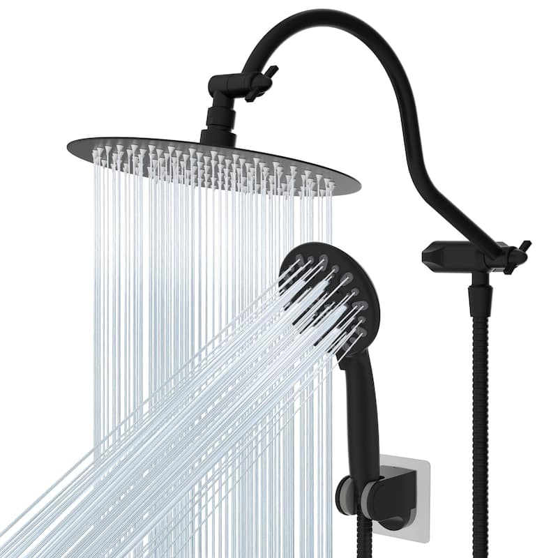 All Metal 10-Inch Round 3-Way Diverter Shower Head Combo High Pressure - Matte Black
