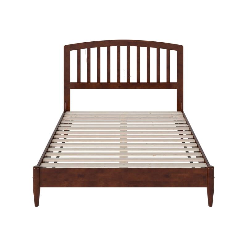 Solid Wood Low Profile Platform Bed - Traditional Design, Walnut Finish - Full Size Bed Frame