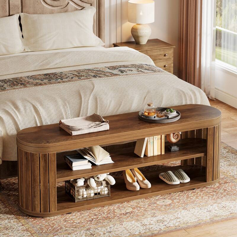 47.2" Entryway Bench with 2-Tier Shoe Storage, Farmhouse Dining Bench