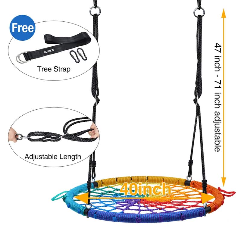40 inch Spider Web Saucer Swing for Kids with 2 Hanging Straps