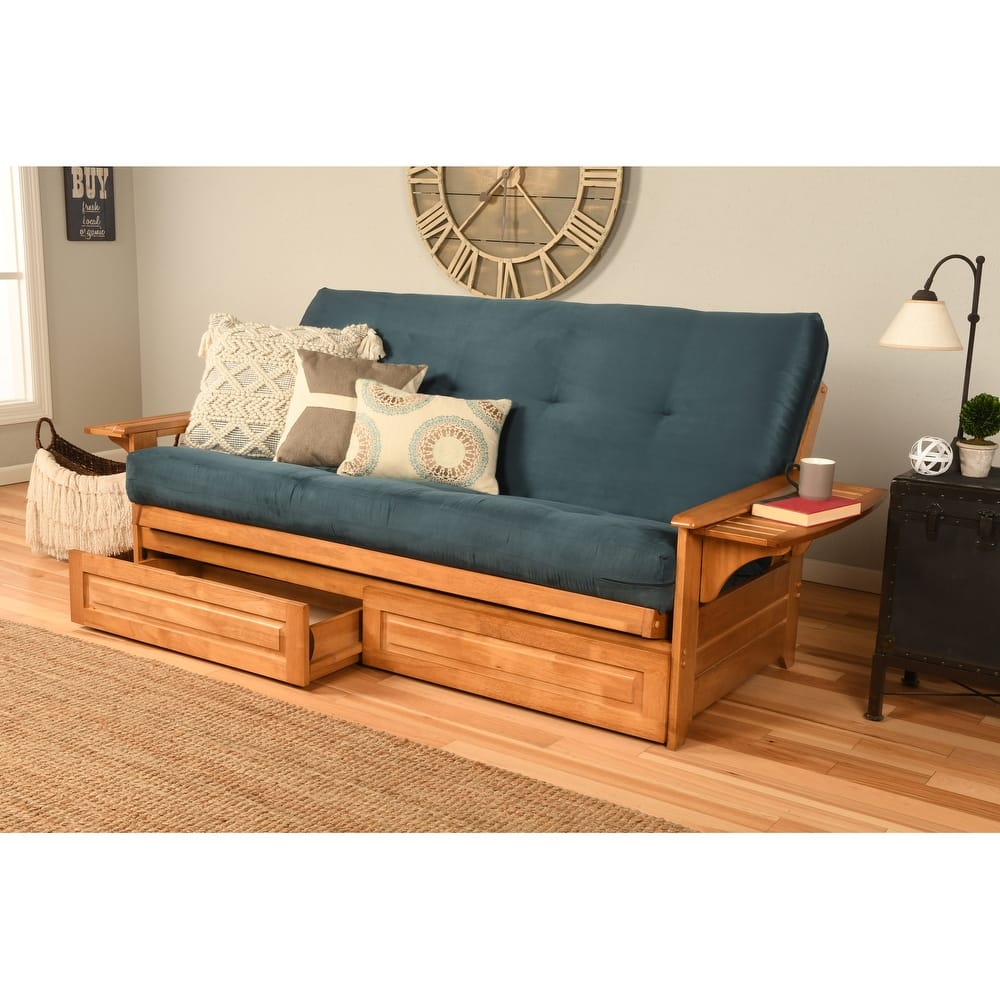 Somette Phoenix Butternut Futon Set with Storage Drawers and Mattress