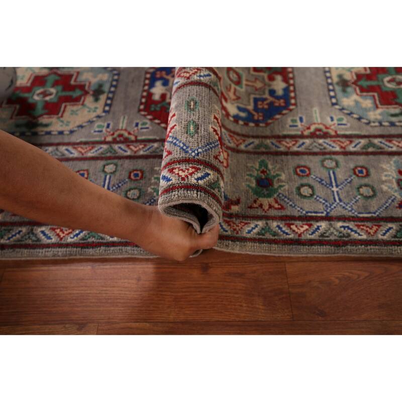 Geometric Kazak Runner Rug Handmade Hallway Wool Carpet - 2'7" x 12'10"