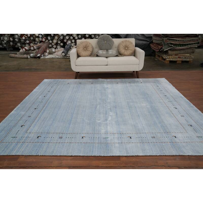 Hand Knotted Oriental 100% Wool Carpet Tribal Animal Pictorial Navy Blue & Blues Gabbeh Area Rug - 9' 1'' X 9' 0''