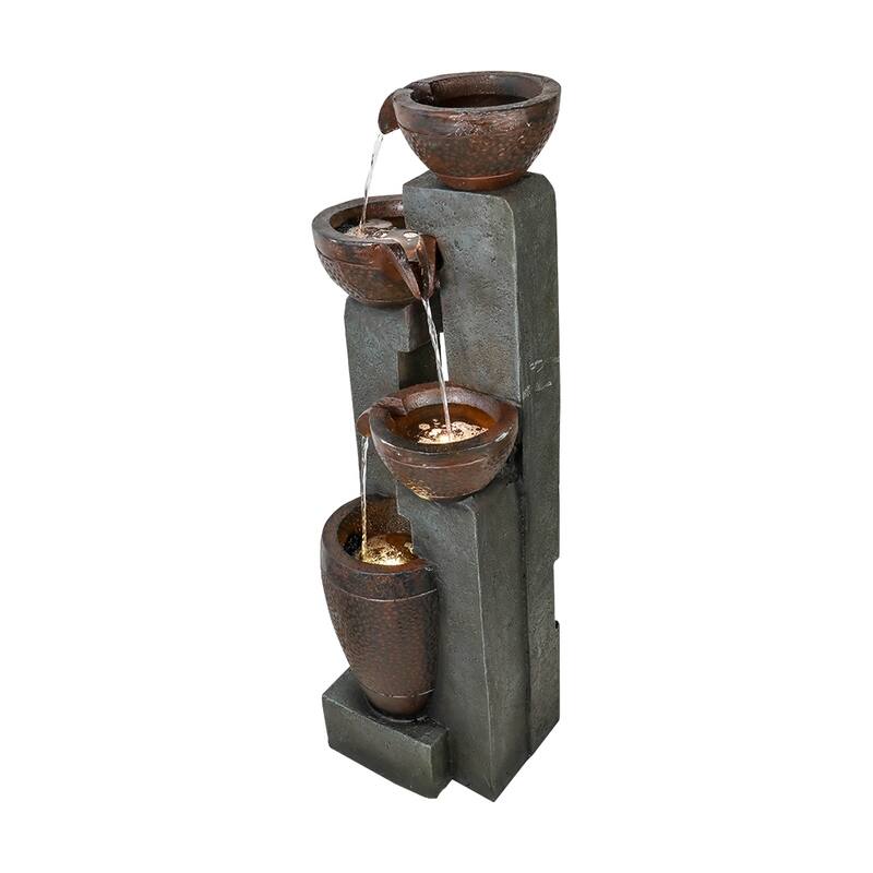 40" H Pots Modern Outdoor Water Fountains with LED Decor for Patio