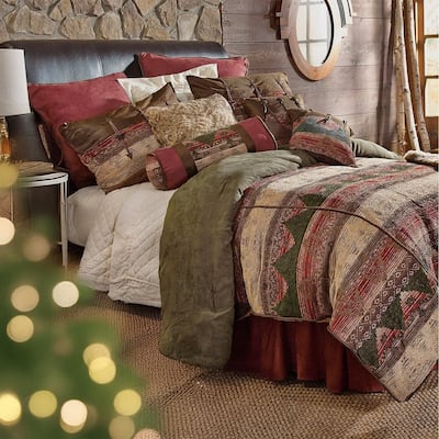 Paseo Road Sierra Suede Chenille Jacquard Western Bedding 7 Piece Comforter Set with Bed Skirt, Shams, & Accent Pillows