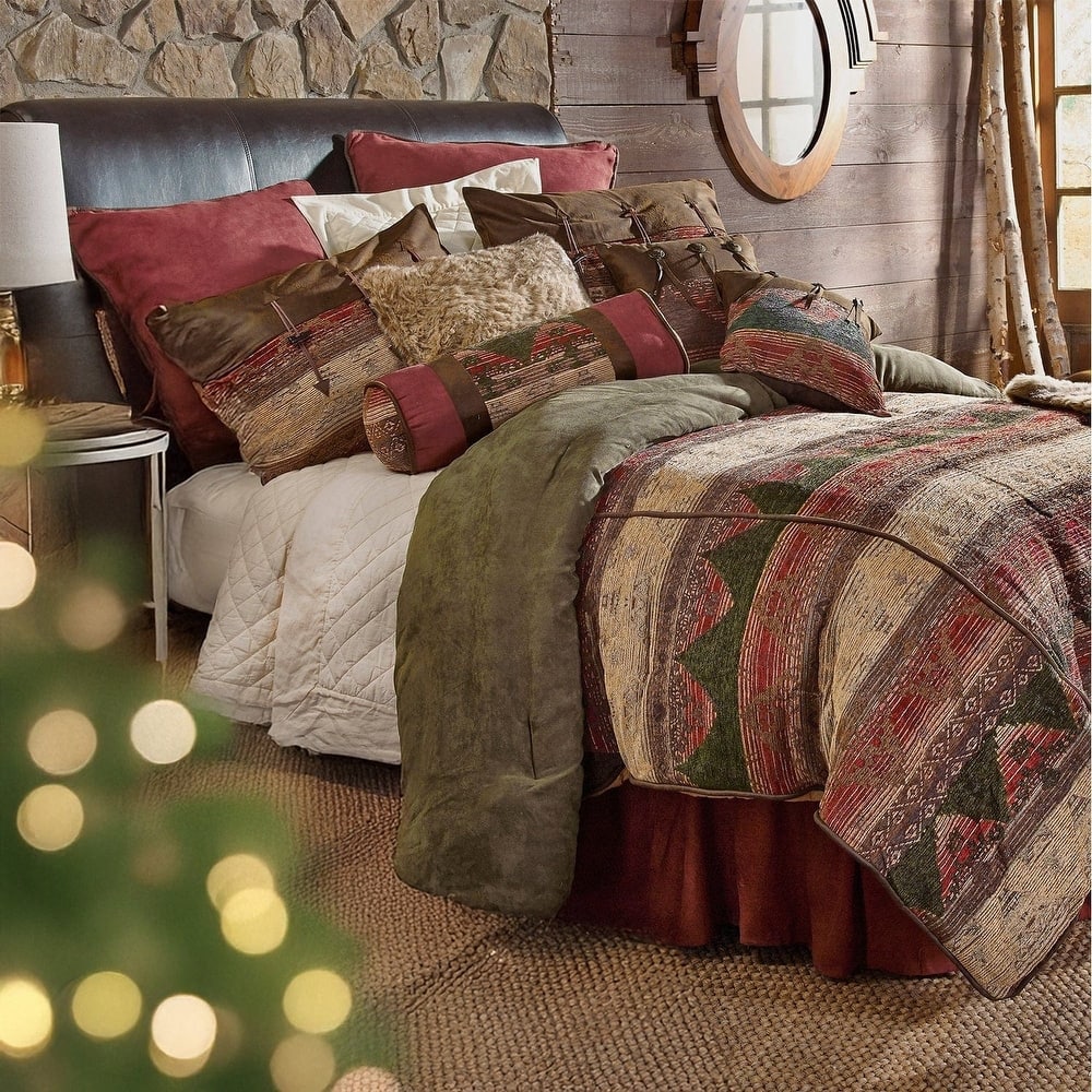 Paseo Road Sierra Suede Chenille Jacquard Western Bedding 7 Piece Comforter Set with Bed Skirt, Shams, & Accent Pillows