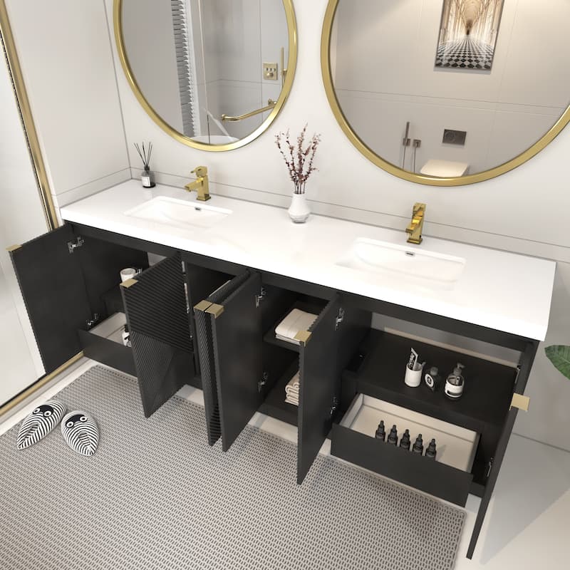 Milano 84" Freestanding Bathroom Vanity with Double White Sink