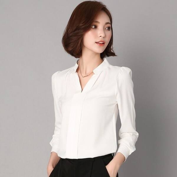 Shop Black Red White Chiffon Blouse Women Autumn Long Sleeve