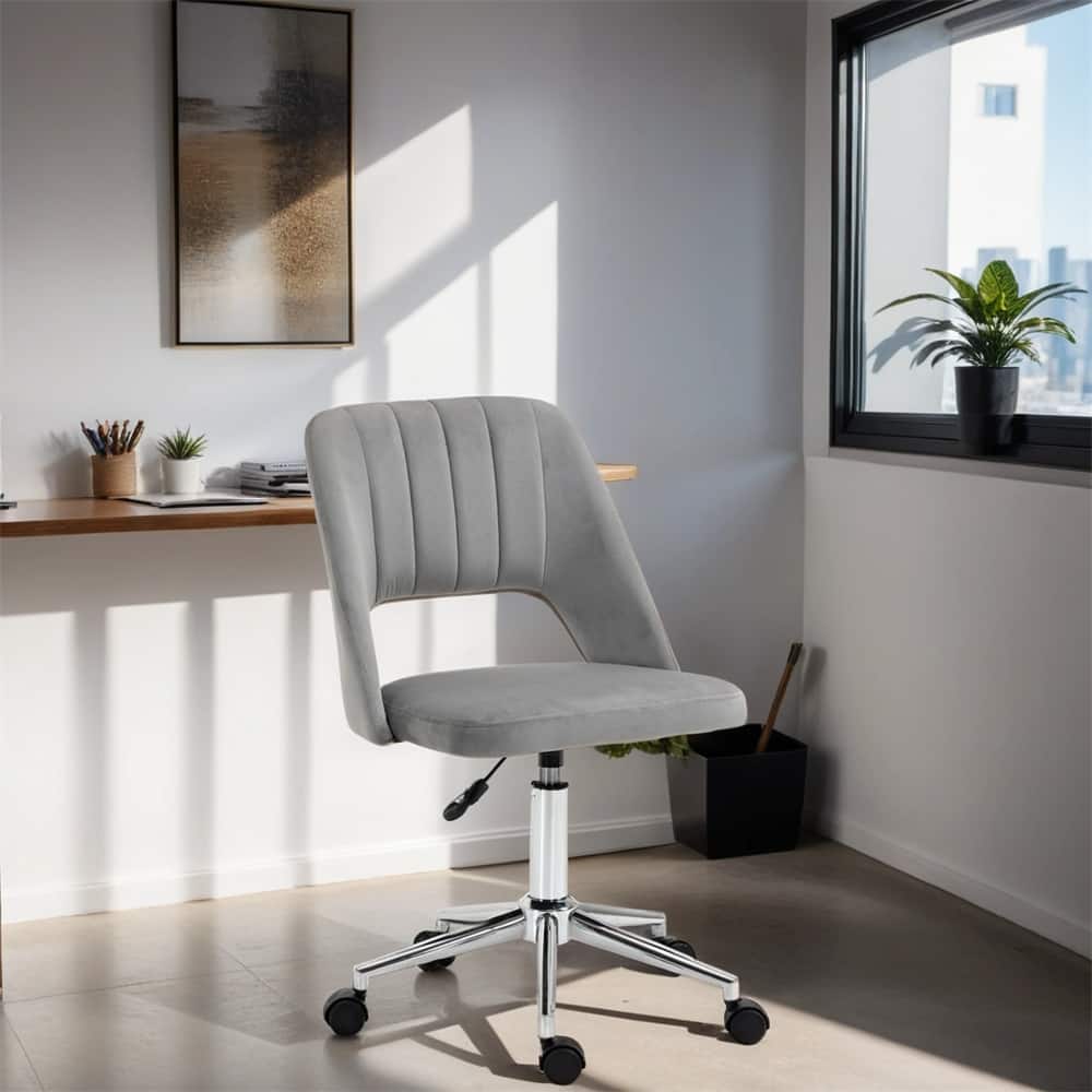 Adjustable Height Modern Swivel Velvet Armless Office Chair w/ Wheels - N/A
