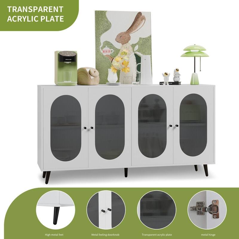Grondin Modern Minimalist Wooden Sideboard Buffet Storage Cabinet with 4 Acrylic Doors and Interior Adjustable Shelves
