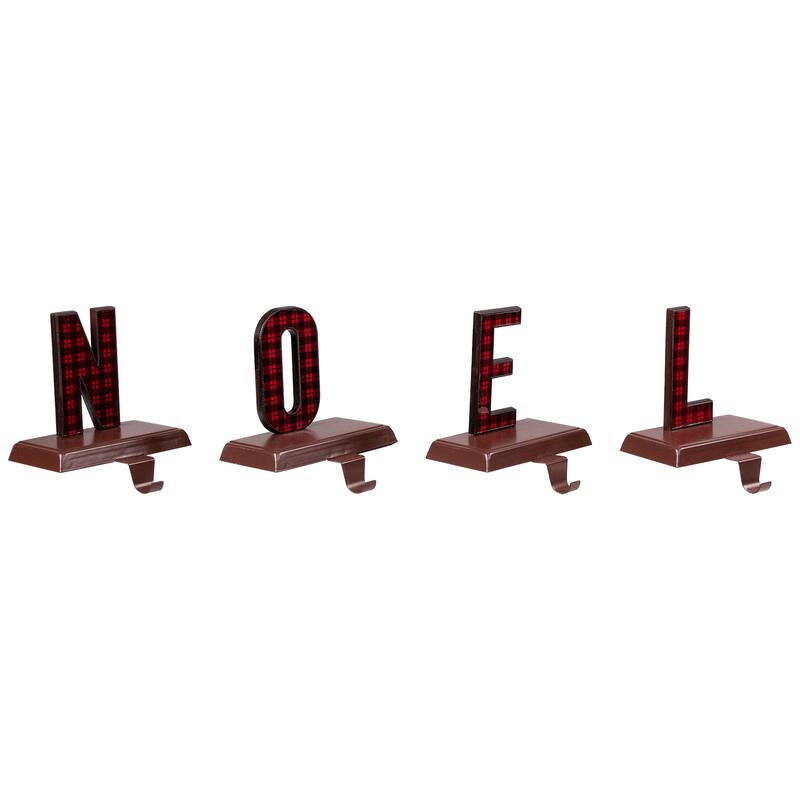 Noel Plaid Christmas Stocking Holders - 4.5" - Red and Black - Set of 4