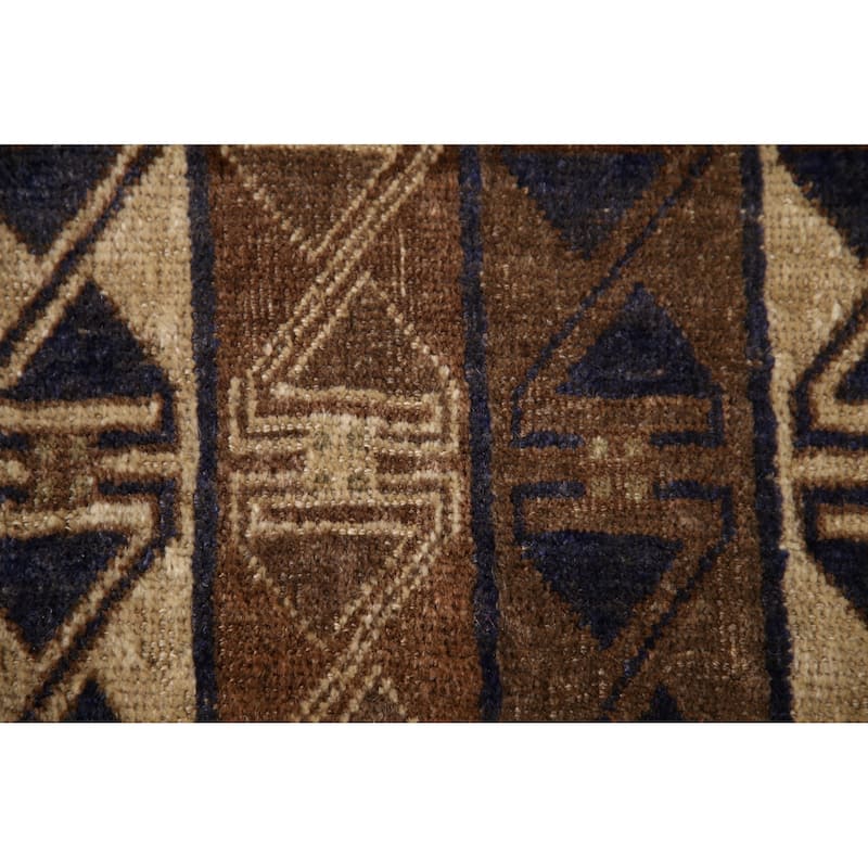 Brown Geometric Balouch Persian Vintage Rug Hand-knotted Wool Carpet - 2'11"x 5'0"
