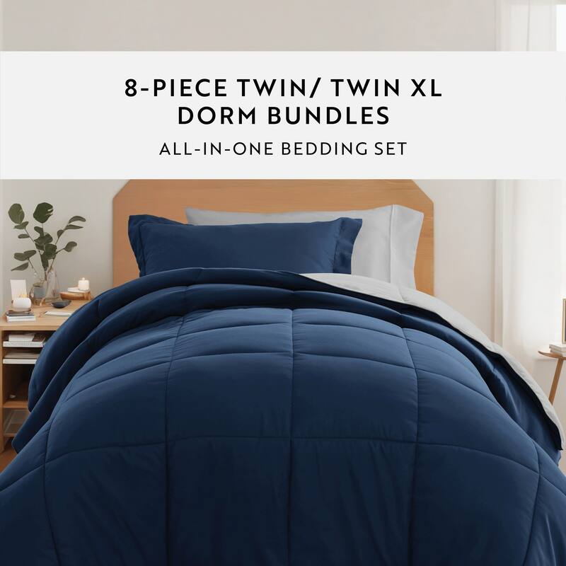 8pc Twin XL Solid Dorm Bedding Bundle