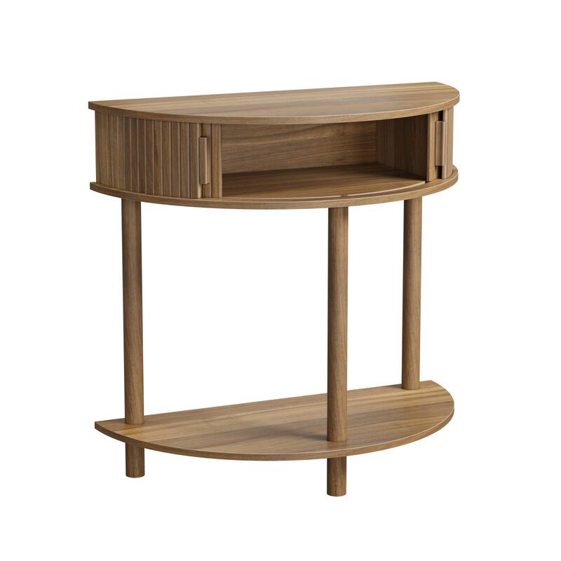 Anmytek 31.5" Grooved Half-Moon Console Table, Farmhouse Entryway Sofa Table, Walnut