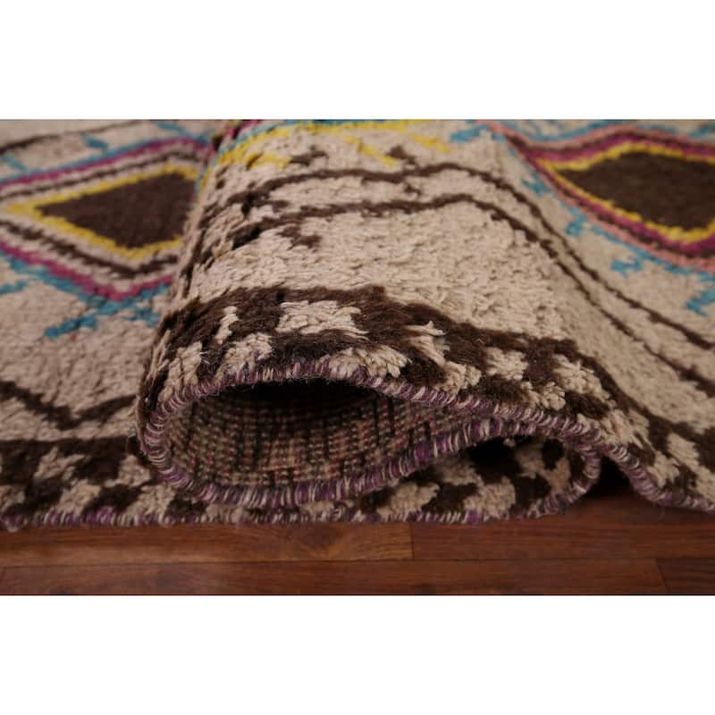 All-Over Plush Geometric Moroccan Area Rug Handmade Wool Carpet - 6'9" x 10'2"