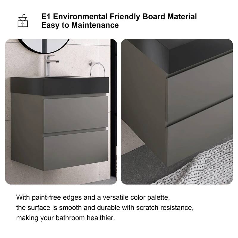 Single Sink Floating Bath Vanity in with Solid Surface Top