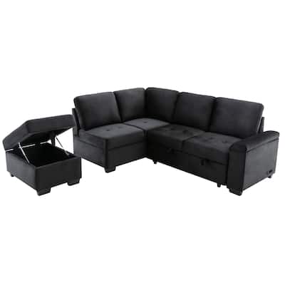 L-shape Corner Sofa with Storage Ottoman & Storage Arm & USB Sockets