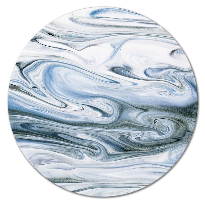 Designart 'Grey White And Blue Liquid MArble Art Universe' Modern Metal Circle Wall Art - 11x11 - Disc of 11 Inch