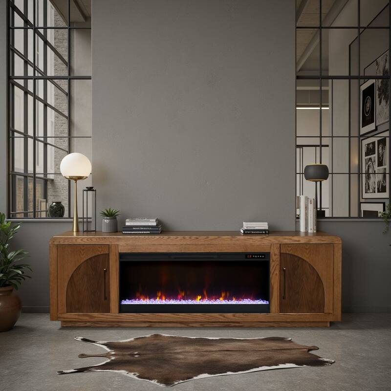 Bridgevine Home Eclipse 82 inch Fireplace TV Stand, for TVs up to 90 inches, Two-Tone Finish