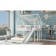 preview thumbnail 13 of 15, Twin Over Full Bunk Bed with Slide and Built-in Ladder, Wooden Floor House Shaped Bedframe w/Full-Length Guardrail & Roof