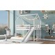 preview thumbnail 4 of 6, White Twin over Full Pine Wood Bunk Bed with Slide, Built-in Ladder, Full-Length Guardrail, and House Roof Design