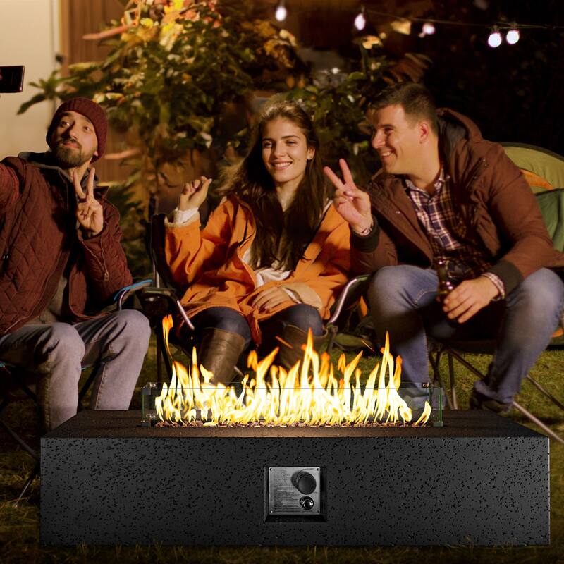 COSIEST 56'' Outdoor Propane Rectangle Fire Pit with Tank,Wind Glass