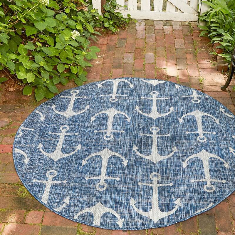 Outdoor Trisha Collection Area Rug - Blue - 13' Round