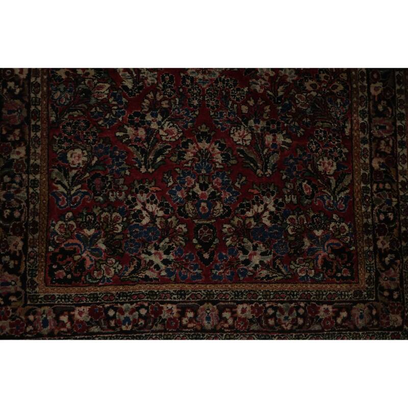 Hand Knotted Oriental 100% Wool Carpet Traditional Floral Red Sarouk Area Rug - 4' 11'' X 3' 4''