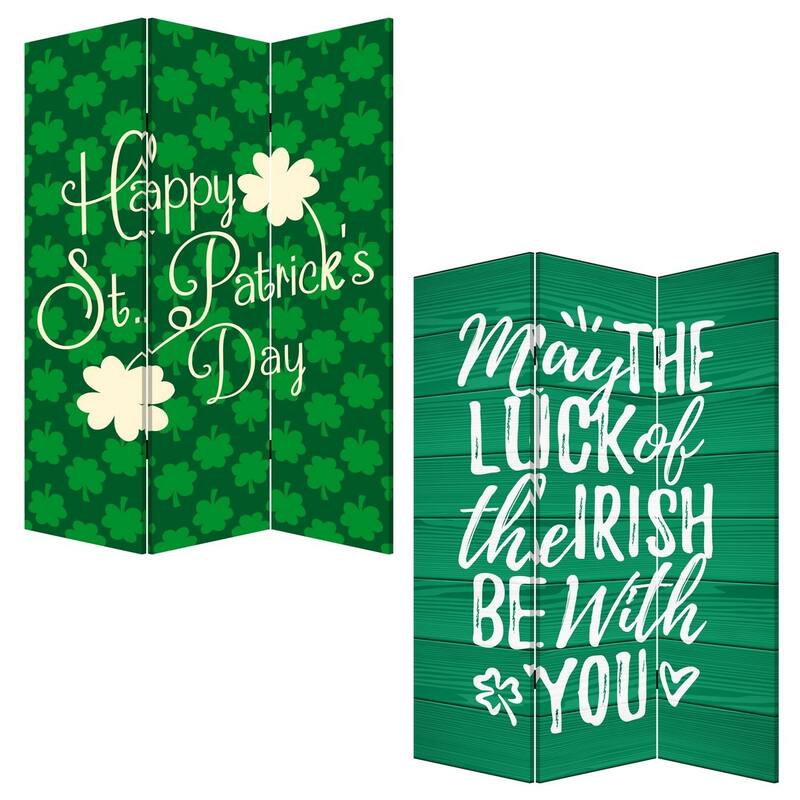 72 Inch 3 Panel Canvas St Patricks Day Print Room Divider,Green