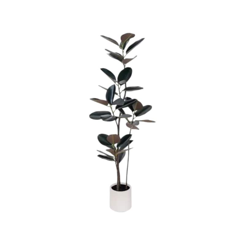 HomeRoots 71" Black Artificial Rubber Tree in a White Pot - 9.06 in. x 70.87 in. x 9.06 in.
