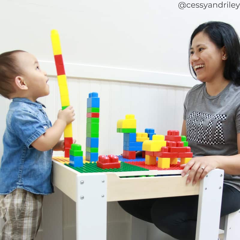 Teamson Kids Wooden Multi-Activity Table with Dry-Erase & Building Block Surface Play Table & Chairs for Toddlers & Kids Room