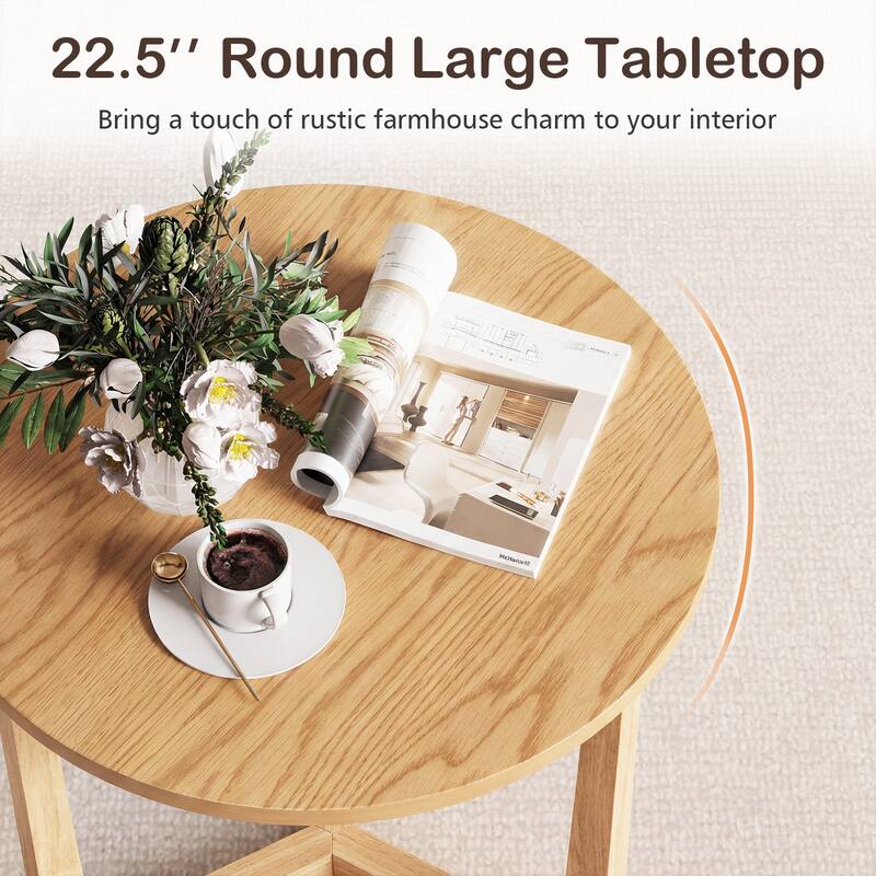Gymax 2PCS Round Side Table w/Sturdy Rubber Wood Legs Triangular
