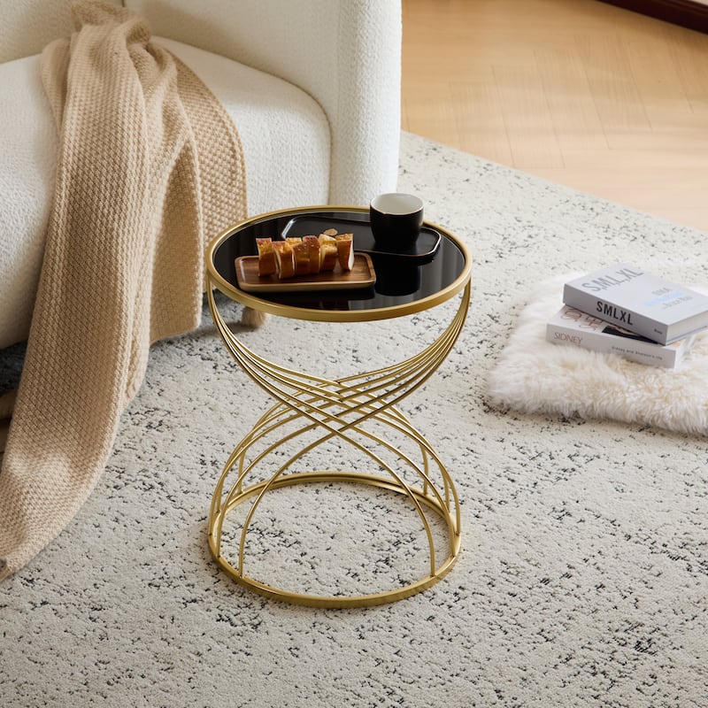 Modern Glass Top Side Table with Decorative Frame
