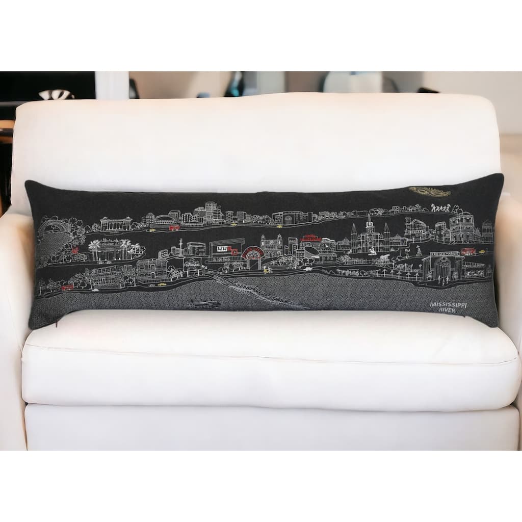 HomeRoots 46" Black New Orleans Nighttime Skyline Lumbar Decorative Pillow
