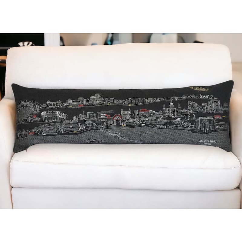 HomeRoots 46" Black New Orleans Nighttime Skyline Lumbar Decorative Pillow