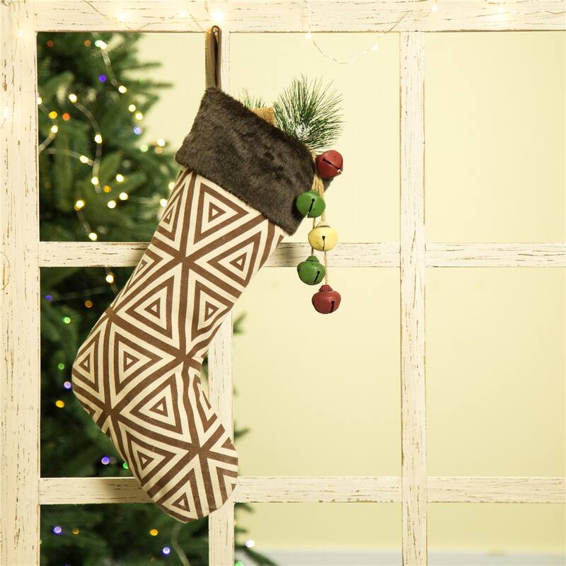 Glitzhome 21"L Embroidered Linen Red Truck Dachshund Christmas Stocking