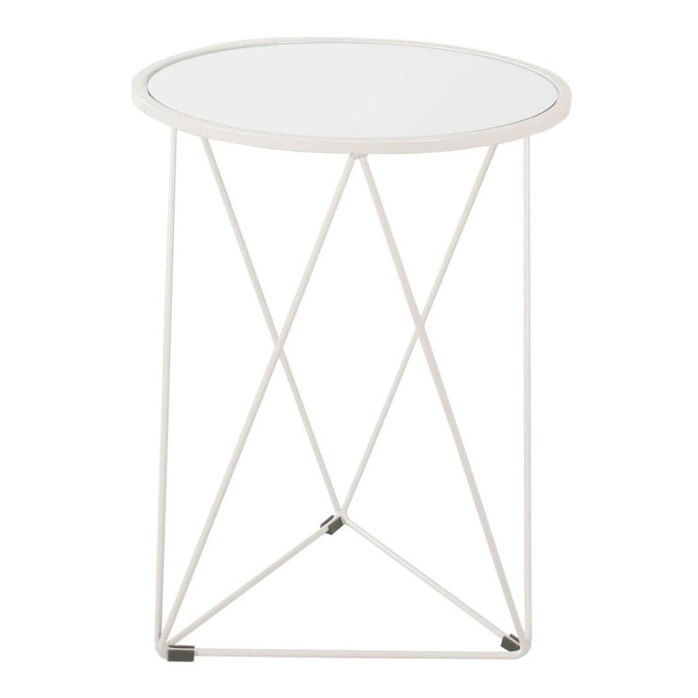 HomePop Metal Accent Table Triangle Gold Base Round Mirror Top