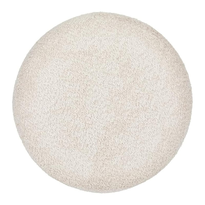 Aria Home Double Pouf Ottoman Stool in Beige with Walnut Trim Accent