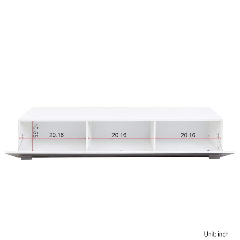 Roomfitters Modern White Entertainment Center with Drop-Down Storage, TV Stand Media Console for Living Room